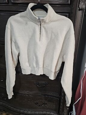 TNA Cropped‎ Half-Zip Pullover Sweatshirt in Cream